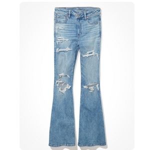AE NE(X)T LEVEL RIPPED SUPER HIGH-WAISTED FLARE JEANS, 12 LONG
